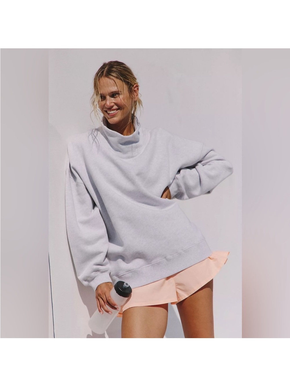 Free People Light Gray Cowl Neck Oversized Sweater